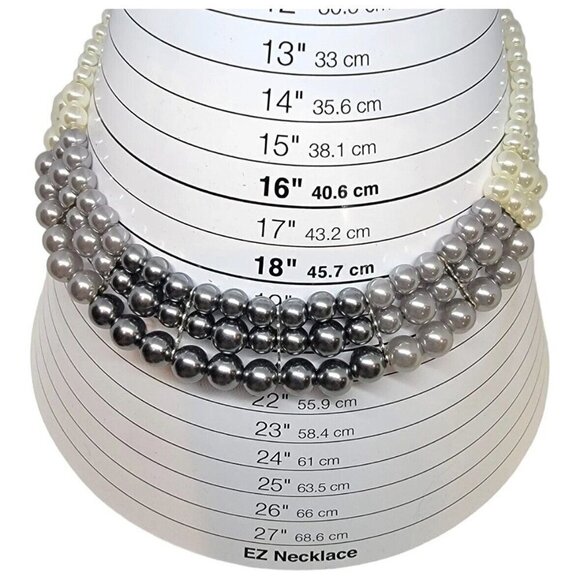 Gorgeous Ombre Necklace Tone of Gray  Whites Faux Pearl Three Strands - Picture 3 of 7